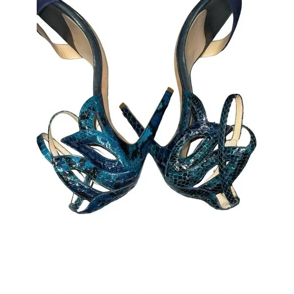 Alexandre Birman Python Ankle-Cutout Sandal Stiletto Heels Size: 9.5 Blue